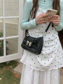 Cute Bow Decor Women's Shoulder Bag, Fashion Crossbody Bag For Girls, Pink Casual Handbag Suitable For Music Festival, Wedding, Spring Outing - Black - View 6