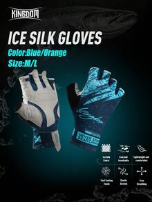 Kingdom 户外运动防滑钓鱼手套冰莱卡面料透气骑行自行车自行车露营徒步露指手套 - 彩色 - 查看 1