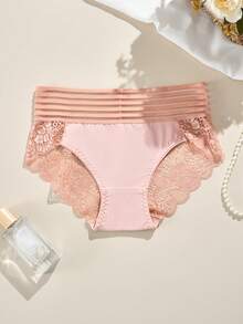 3pcs/Pack Women's Sheer Drawstring High Waist Panties, Sexy Lace Thong - Multicolor - View 5