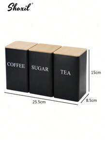 shoxil Set de 3 latas de almacenamiento cuadradas para café, recipiente para granos de café, recipiente para té, recipiente para azúcar, tapa de bambú y Body de hierro, para granos de café, hojas de té, aperitivos, cocinas del hogar, cafeterías, organización de despensa, regalo