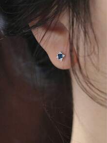 GAGAFEEL 一对 S925 纯银奢华优雅闪亮蓝色菱形锆石金耳钉，适合女士奢华时尚耳环日常生活派对珠宝礼物 - 銀色 - 查看 8