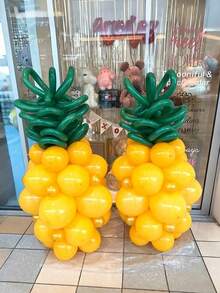 65 件 1/2 套菠萝柱气球套装，包含黄色和深绿色乳胶气球，适用于生日装饰、夏威夷 Luau Aloha 热带夏季海滩派对、礼物、夏季派对、水果主题庆祝活动、大气场景装饰