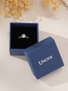 1 件 CZ 单石戒指，订婚可调节戒指，带礼盒，仿钻石白金戒指，适合女友妻子 - 白金 - 查看 7