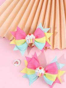 2 件糖果色蝴蝶结发夹甜美可爱女孩发夹蛋糕蝴蝶结发夹生日礼物发饰生日发饰，生日快乐 - 彩色 - 查看 3