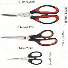 3 Pieces/Set Household Multifunctional Stainless Steel Scissors, Kitchen Scissors, Household Scissors, Office Scissors, And DIY Scissors. - đỏ-đen - Xem 3