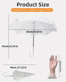 Mini White Lace Parasol With Floral Gloves For Girls – Vintage Wedding Umbrella For, Tea Party Costume Accessory, Victorian Style Sun Shade For Photoshoots