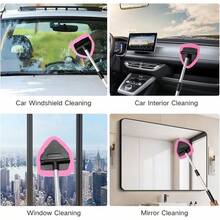 11pcs Auto Windshield Cleaning Kit With 6 Reusable Microfiber Pads, 2 Spray Bottles, Extendable Handles - Green, Popular Auto Cleaning Essential - 粉色 - 查看 5