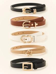 5 件套女士牛仔裤/连衣裙装饰链式腰带，带圆形扣，黑白色，适合日常穿着夏季、秋季、万圣节