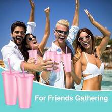 12 Pcs Reusable Glitter Cups With Lids And Straws 24 Oz Plastic Tumbler Iced Coffee Cup Travel Mug Party Cups For Smoothie Juice Birthday Sleepover Party Supplies For Girls(Light Pink) - 1 - Xem 7