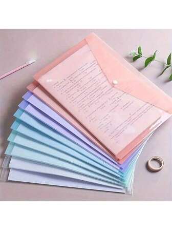 10/8/5pcs A4 Plastic File Bag - Thickened File Bag, Transparent Snap Data Student File Storage Bag, A4 File Bag, Pp Transparent Plastic Snap File Bag, Plastic File Bag, Macaron Color Waterproof Data Bag, Office Folder | Fashionable File Storage | Waterproof PP Material Suitable For Students And Office Use,School Supplies,Back To School