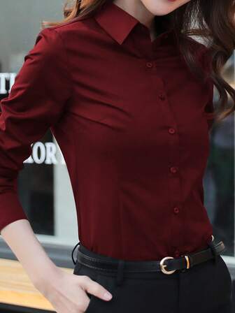 勃艮第正装衬衫，专业工作服，长袖衬衫，2025年春秋新品系列，女士秋冬商务着装