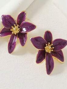 1對歐美經典時尚ins風格復古香港風紅色花卉耳環，降落花釉花瓣耳釘珠寶 - 蝴蝶型 - 查看 22