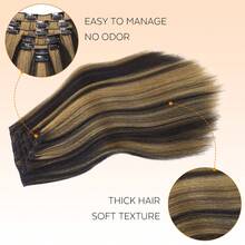 7件/套 女士Yaki直发夹式接发，全头挑染合成发（挑染1B/27） - 摩卡棕 - 查看 6