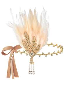 D EXCEED 1/4/6 件女士 1920 年代 Flapper Gatsby 配饰套装万圣节派对 Great Gatsby 女士复古时尚人造羽毛头带发饰新娘头饰表演舞台道具配饰