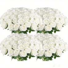 2/6pcs Realistic White Silk Artificial Rose Flowers With Stems, Suitable For DIY Wedding Bouquets, Valentine's Day, Weddings, Engagements, Birthdays, Parties, Outdoor Gardens And Tabletop Decor - Multicolor - View 2