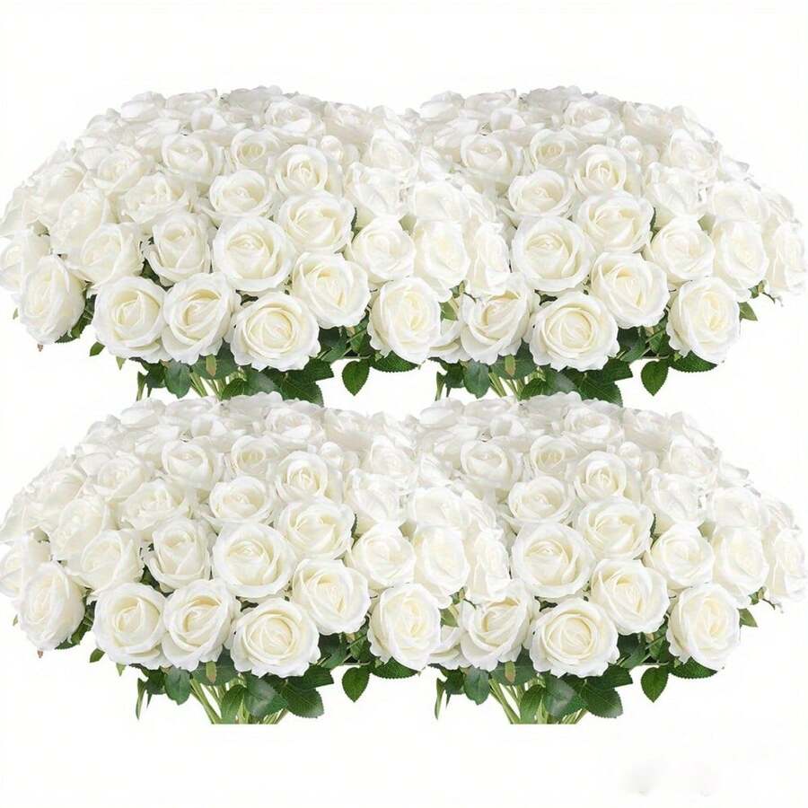 2/6pcs Realistic White Silk Artificial Rose Flowers With Stems, Suitable For DIY Wedding Bouquets, Valentine's Day, Weddings, Engagements, Birthdays, Parties, Outdoor Gardens And Tabletop Decor