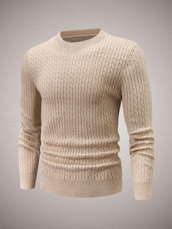 1 pieza Suéter para hombre, tela con diseño de flor retorcida, jersey de cuello redondo de ajuste ceñido, perfecto para uso diario casual y regalos festivos, otoño/invierno