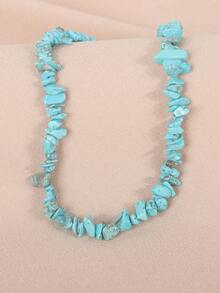 1 件波西米亚天然石不对称绿色串珠项链，适合女士 Y2K 风格日常度假珠宝