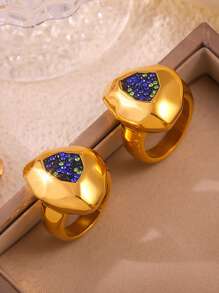 1pc Elegant Multi-Faceted Colorful Crystal Stainless Steel Ring, Women's Daily Accessory