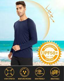 Men's Long Sleeve Shirts UPF 50+ UV Sun Protection Athletic Shirts For Hiking Running Workout Rash Guard-2025 - Navy - View 5