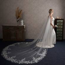 1 Peça Xale de Noiva com Renda Premium e Rede, Capa Longa de Noiva para Casamento, Acessório de Fotografia