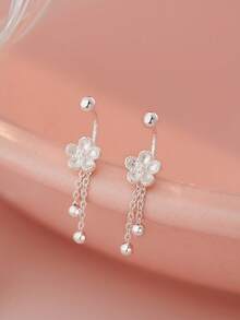 1PC S925 Pure Silver Simple Flower Tassel Navel Piercing, Suitable For Girls To Wear Daily, Girl's Daily Dress, The Best For Girlfriends, Mothers, Sisters. - Single Belly Button Nail - View 8