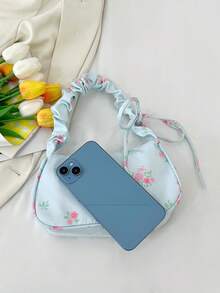 1 Peça Bolsa de Tecido com Cordão para Debaixo do Braço, Nova, Fofa, Casual, Portátil, Bolsa Transversal Versátil e Doce de Lona com Estampa Floral
