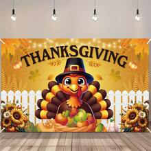 Thanksgiving Banner - Joyful Thanksgiving Decor With Pumpkins, Harvest Themed Home Garden Party Backdrop, Easy Hanging Design, Durable Polyester Fabric, High Quality Printing, Essential For Home Celebration, Cheerful Turkey Pattern