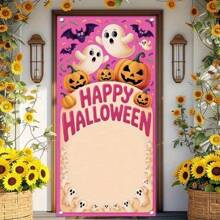 1 件粉色万圣节门装饰万圣节快乐门罩可爱鬼万圣节门横幅万圣节鬼南瓜挂横幅复古万圣节派对用品 70.8 * 35.4 英寸秋季装饰秋季装饰