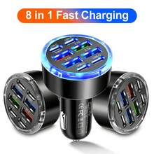 1个150W 8口车载充电器，支持PD/QC3.0快充，USB-C接口，兼容 16/15/14/13/12，兼容苹果设备，兼容iPad、安卓手机、笔记本电脑等。支持快速充电，并可同时为多设备充电。设计紧凑，方便快捷，随时随地高效充电。这款车载快充充电器是送给家人、朋友、孩子、生日、圣诞节、冬季的理想礼物，也是汽车配件的完美之选。 - 黑色 - 查看 3