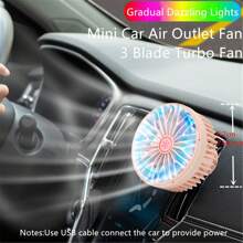 1 pieza Ventilador de salida de aire del coche con ajuste USB, ventilador turbo de 7 aspas de gran potencia con luz atmosférica de color degradado, bajo nivel de ruido y función múltiple, mini ventilador de refrigeración interior para el automóvil