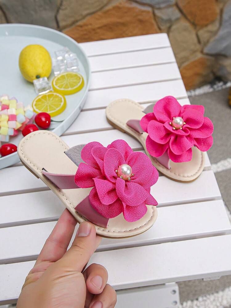 Summer New Fashionable Rhinestone Beaded Girls' Soft Bottom Square Toe Slippers - Hot Pink - View 4