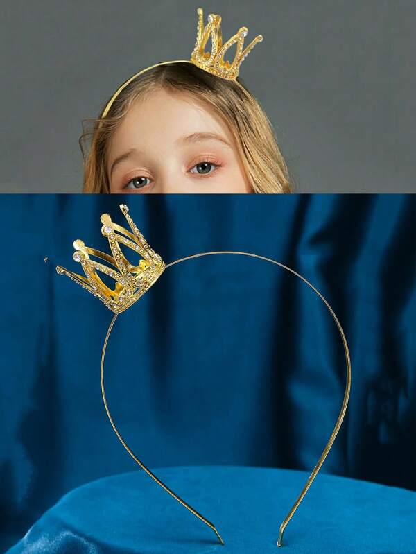 1pc Gold/Silver Rhinestone Decor Single-Sided Crown Headband, Zinc Alloy Material, Playful & Cute Style, Suitable For Birthday Party, Fairy Tale Theme Event, Casual Outing, Leisure Party