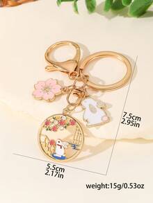 中国风兔子金属钥匙扣，可爱卡通动物兔子合金钥匙扣，返校背包装饰，汽车钥匙扣，节日派对礼物，适合植物和动物爱好者汽车配件哥特 Y2k