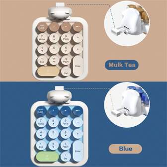  MOFII Portable 2.4G Wireless Number Keyboard 18 Keys Retro Round Keycads Wireless Keyboard Cute Bear Colorful Numeric Keypad For PC/Desktop/Laptop