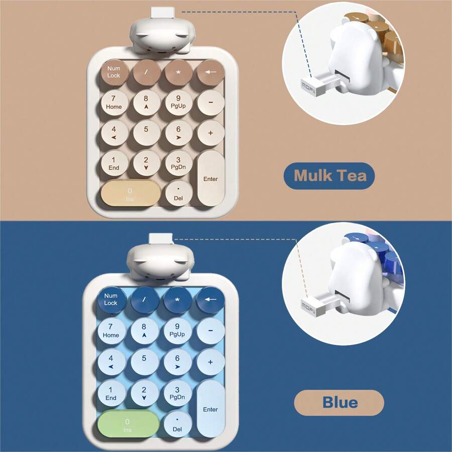 MOFII MOFII Portable 2.4G Wireless Number Keyboard 18 Keys Retro Round Keycads Wireless Keyboard Cute Bear Colorful Numeric Keypad For PC/Desktop/Laptop