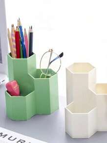 1 pièce Organiseur de bureau créatif à 3 fentes de conception diagonale, rangement décoratif multifonctionnel pour stylos, pinceaux de maquillage