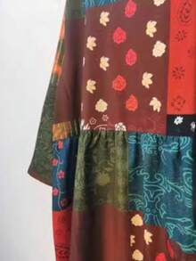 Vestidos femininos na altura do joelho com manga curta de verão com babados e elegantes para férias casuais - Castanho - Visão 4