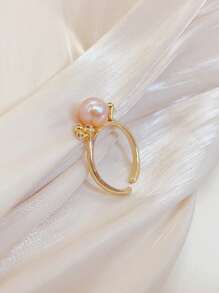 1pc Handmade Baroque Style Irregular Pearl Ring, Silver Vintage Stacking Rings For Women Everyday Wear