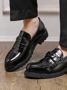 Men's Leather Shoes, British Style, Thick Sole Height Increase, Embossed Loafers, Casual Business Formal Moccasins, Men's Footwear