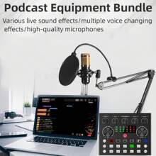 Podcast Equipment Bundle, BM800 Podcast Microphone Bundle With V8s Voice Changer, Condenser Microphone Recording Studio Package For Podcasting Live Streaming Singing PC Mobile