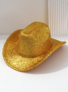 1pc Unisex Rhinestone Tassel Fringed Shiny Cowboy Hat, Creative Punk Style Wide Brim Hat, Suitable As Bridesmaid/Bride Hat, Great For Parties, Western Themed Events, Gatherings, Engagement Parties, Cosplay, Graduations, Masquerade Balls, Festivals, Weddings, Birthdays, Music Festivals, Coming Of Age Ceremonies