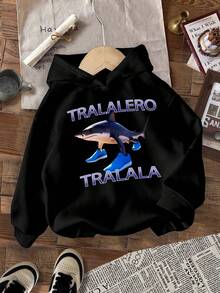 Young Boy Cartoon Pattern Warm Sweatshirt - Black - View 1