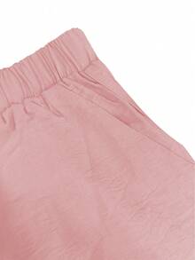 轻盈 Polo 领休闲开衫，百搭纯色优雅上衣，适合海滩、日常、通勤、工作、购物等场合，面料柔软，搭配松紧腰宽松长裤，两件套，春夏秋三季皆宜。 - 粉色 - 查看 7