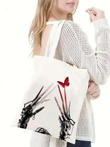 1 pieza, Bolsa de lona con impresión del póster de la película de Halloween "Edward Tijeras de Manos", bolsa de almacenamiento portátil para amantes del cine, diseño de estilo universitario oscuro, bolsa duradera, bolsa de la compra, adecuada para el hogar, compras, viajes, escuela, regalos de 16 in * 14 in, bolsas de Halloween perfectas para fiestas de disfraces