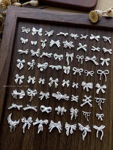 10/100/500pcs 3D Silver Bow Heart Nail Art Decorations, Korean Style Metal Bow, Star, Moon Nail Jewelry, Y2K Punk Nail Gems, DIY For Acrylic Nail Stickers, Phone Cases, Shoes, Clothes, Bags Nails Nail Supplies Nail Charms - Multicolor - View 38