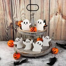 3/4 pièces Décorations d'Halloween mignonnes pour l'intérieur - Décoration d'Halloween/Décoration de fantôme, Panneaux fantômes en bois d'Halloween pour table, bureau, étagère à étages, cheminée - Décorations fantômes d'Halloween effrayantes