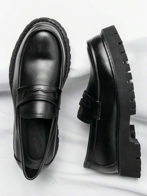New Men's Formal Slip-On Loafers, Thick Sole Business Casual Shoes, Round Toe High-End British Style Dress Shoes For Men, Increase Height