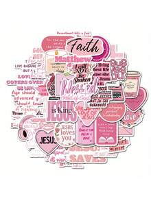 SCXXBSW 50pcs Pink Bible Jesus Cartoon Graffiti Stickers Decorative Handbooks Water Cups Notebook Luggage Waterproof Stickers - Multicolor - View 5