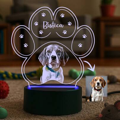 Luminária Pet pata de Cachorro/gato 7 cores RGB - Presente, Decoração, Iluminação, Abajur, Recordação, Lembrança